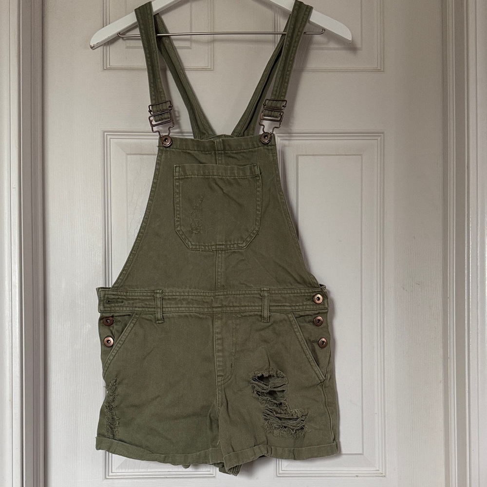 Forever 21 Green Denim Overall Shorts